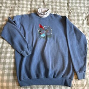 Artisan Blue Crewneck Sweater with Embroidery